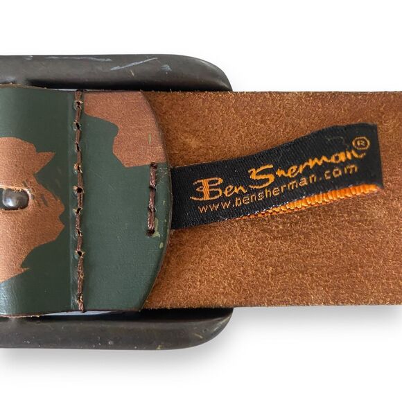 Ben Sherman Men's Brown Camouflage Genuine Leather Belt Size 32 Heavy Duty 1.75" - Picture 8 of 10